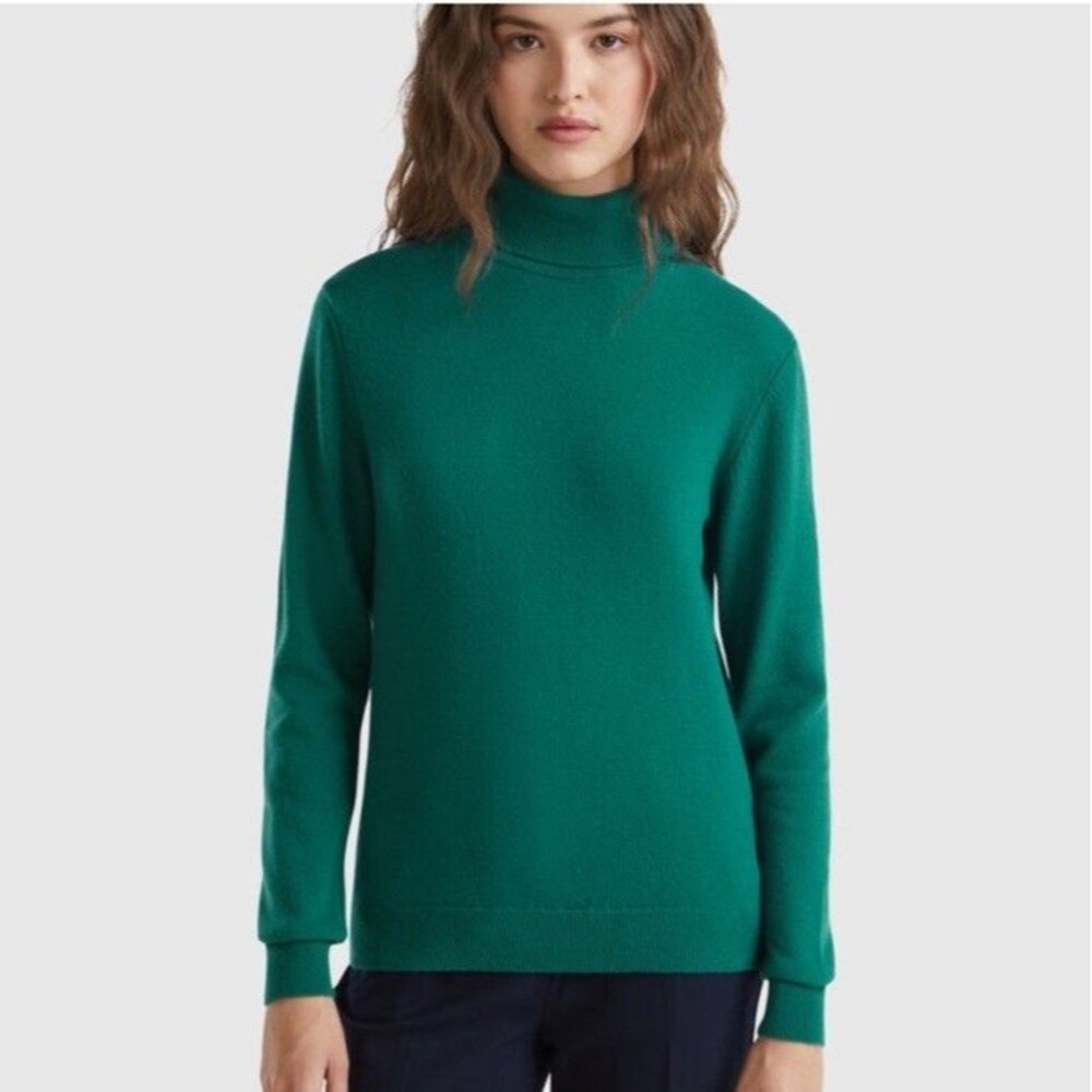 Madison Grey Tight-Knit Ribbed Trim Turtleneck Pullover Sweater Green Size L